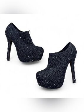 Vintage Black Crystal Platform Booties